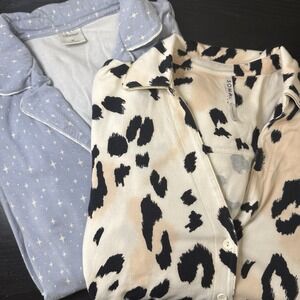 2 Soma Pajama Top Womens M Animal Print Star Button Long Sleeve Pjs Sleep Shirts